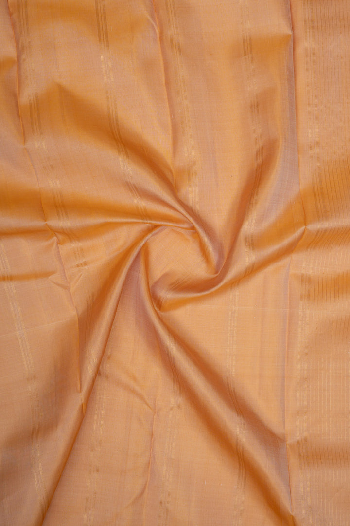 Pearl white and apricot peach handpainted pure kanchipuram silk saree