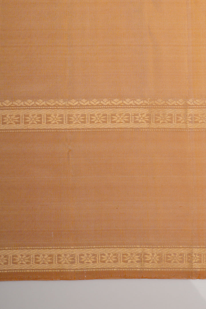 Pearl white and apricot peach handpainted pure kanchipuram silk saree
