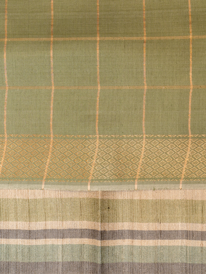 Pastel Green Stripes Pure Tussar Designer Saree - Clio Silks