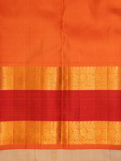 Cosmic Beige and Peach Rettai Pettu Pure Zari Kanchipuram Silk Saree