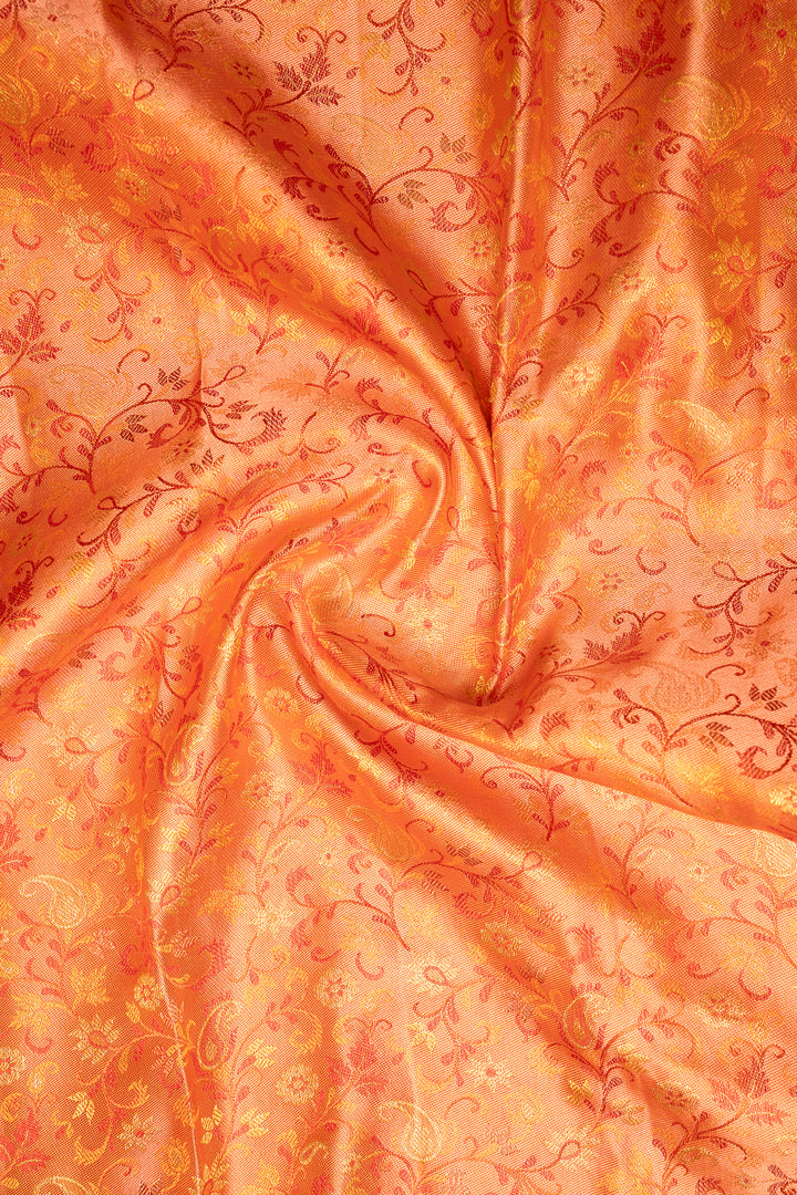 Peach Orange Floral Paithani Pure Kanchipuram Silk Saree - Clio Silks