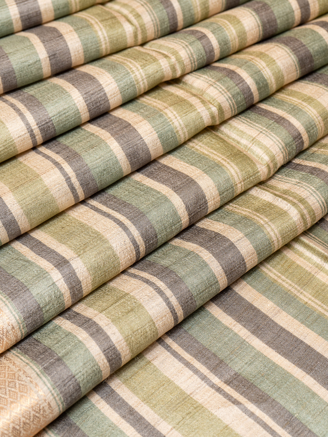 Pastel Green Stripes Pure Tussar Designer Saree - Clio Silks