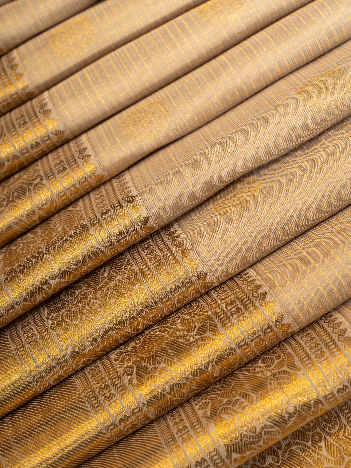 Champagne gold zari checks pure Kanchipuram silk saree