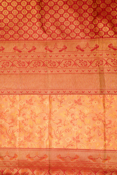 Peach Orange Floral Paithani Pure Kanchipuram Silk Saree - Clio Silks