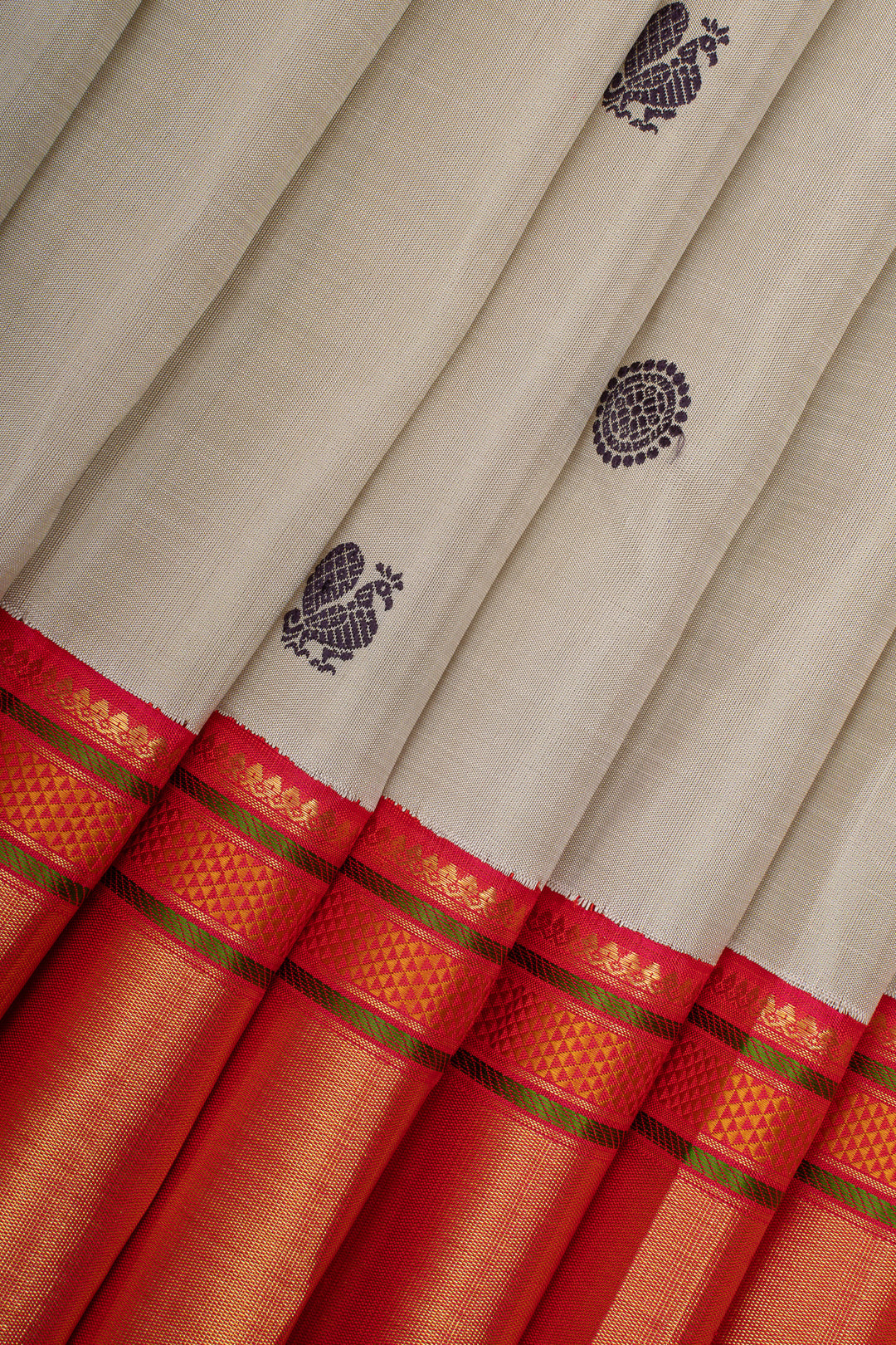 Beige latte traditional pure kanchipuram silk saree