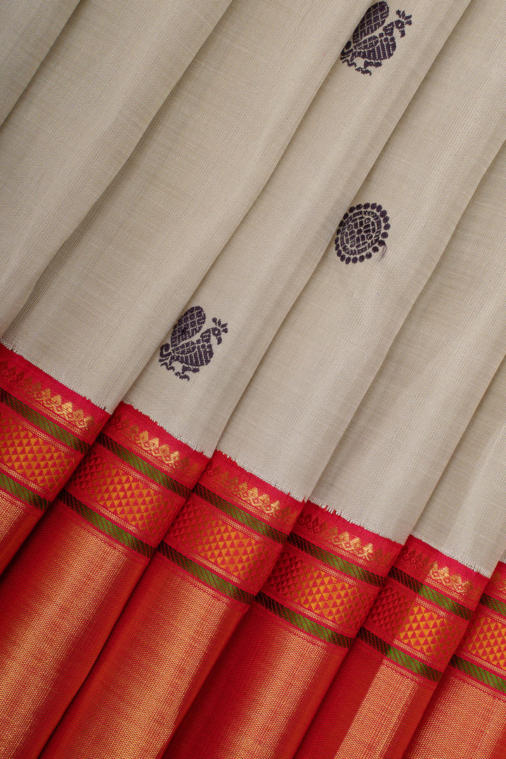 Beige latte traditional pure kanchipuram silk saree