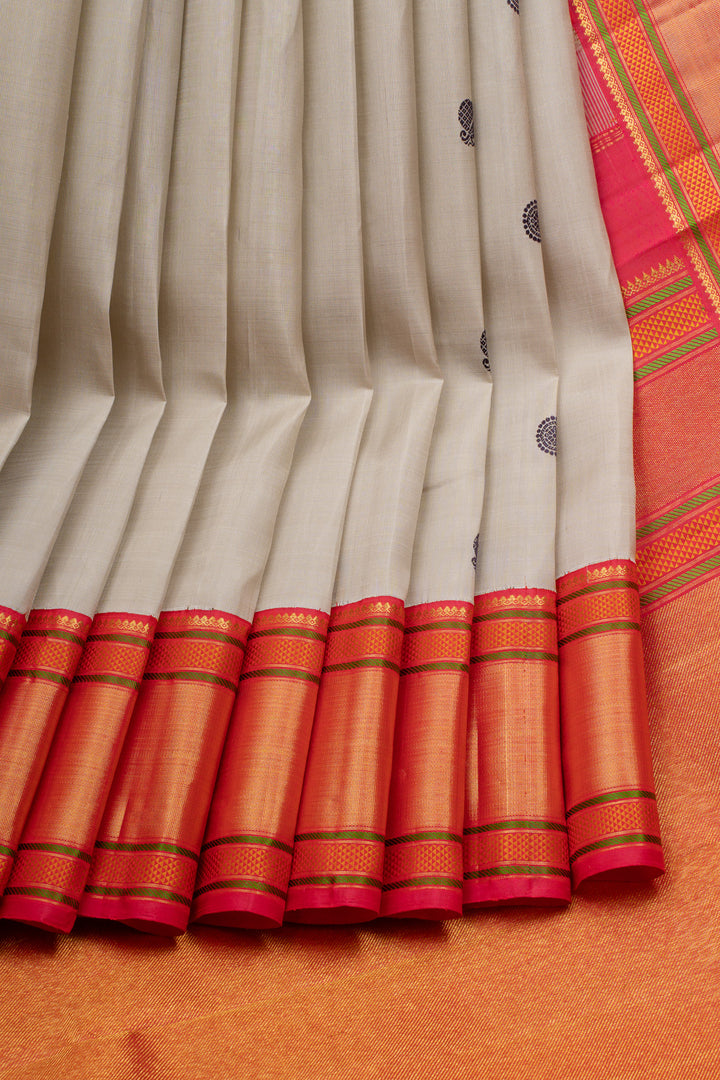 Beige latte traditional pure kanchipuram silk saree