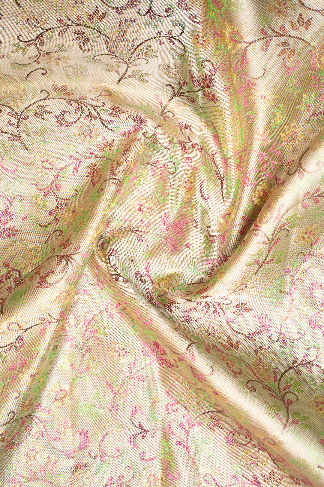Pastel Green Floral Paithani Brocade Pure Kanchipuram Silk Saree - Clio Silks