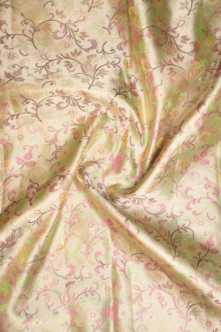 Pastel Green Floral Paithani Brocade Pure Kanchipuram Silk Saree - Clio Silks