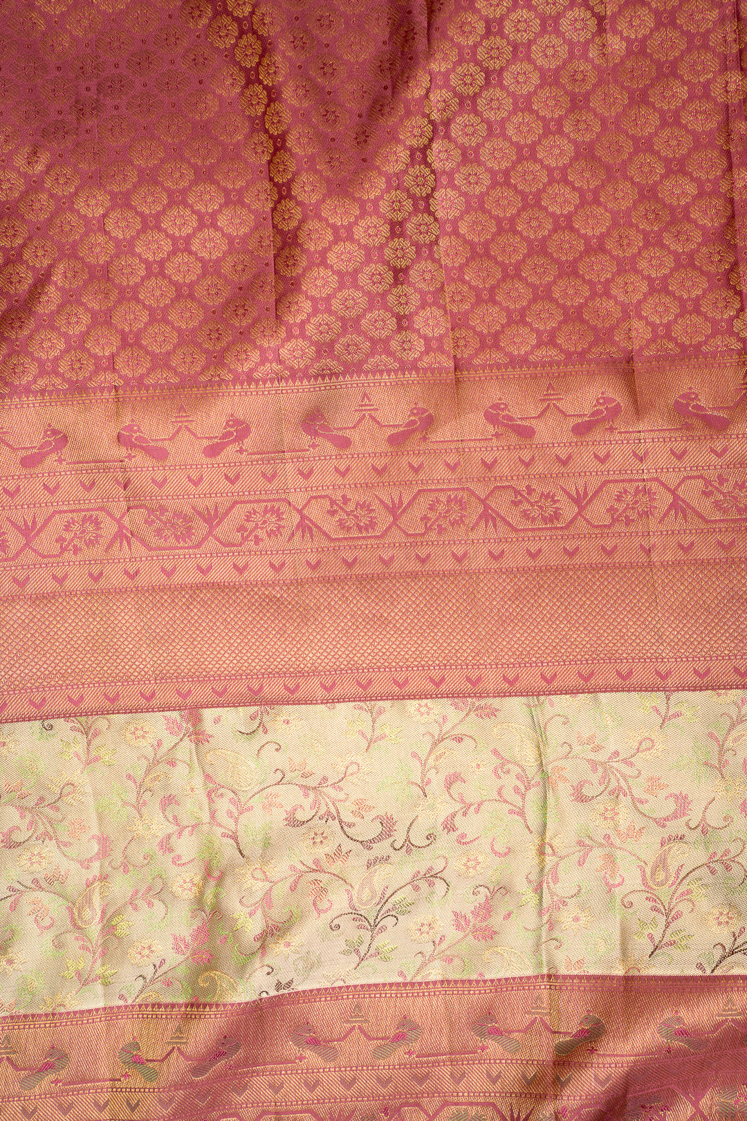 Pastel Green Floral Paithani Brocade Pure Kanchipuram Silk Saree - Clio Silks
