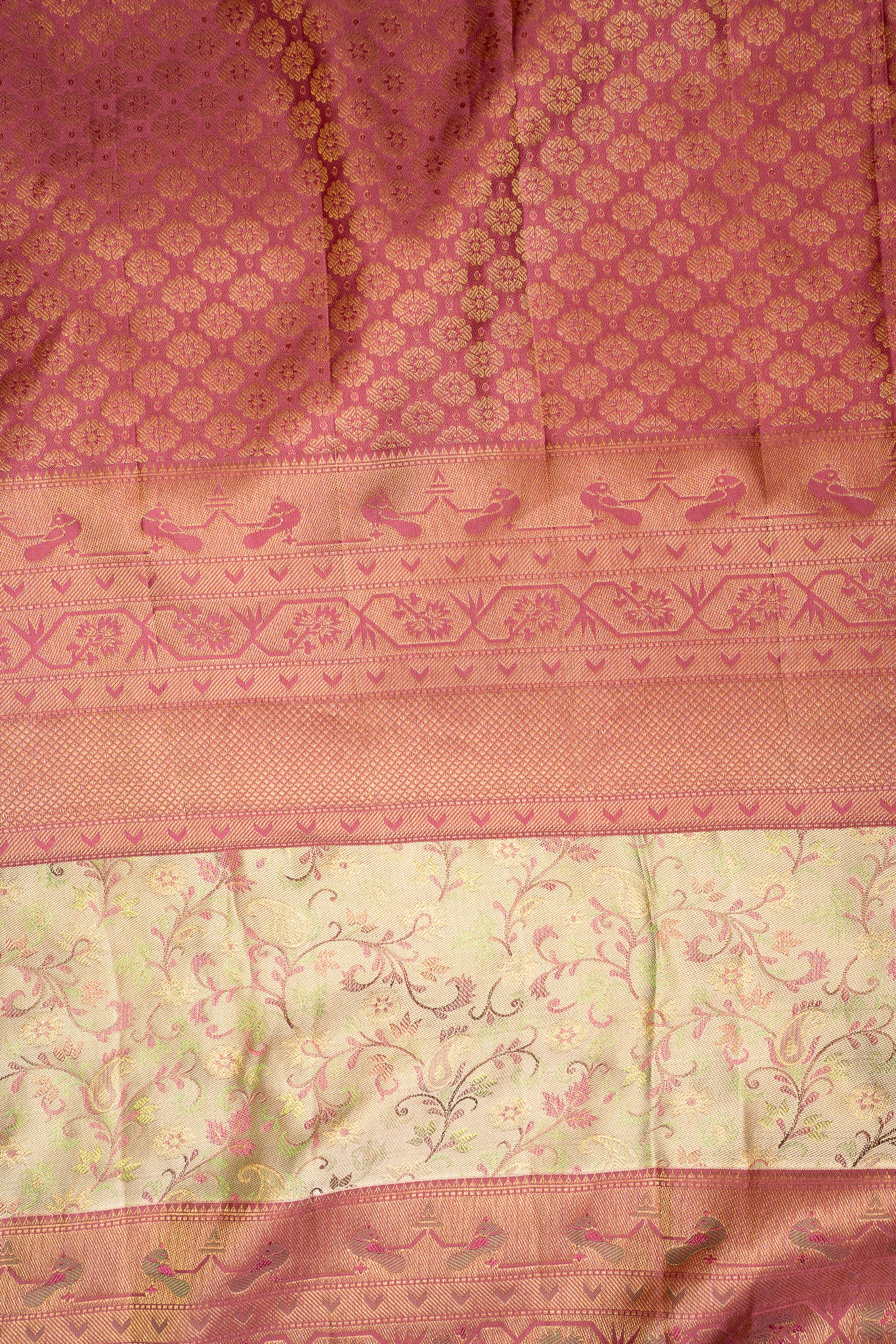 Pastel Green Floral Paithani Brocade Pure Kanchipuram Silk Saree - Clio Silks