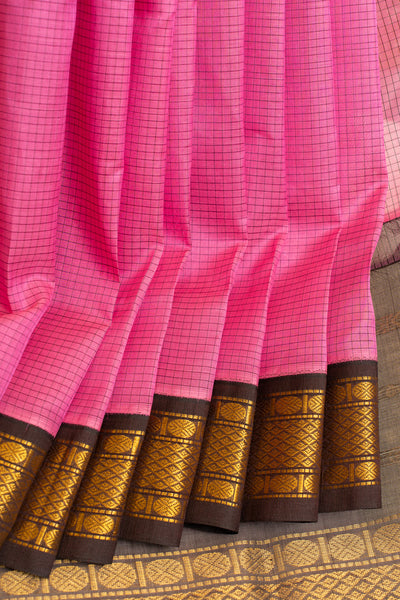 Lotus pink and brown pure silk cotton saree