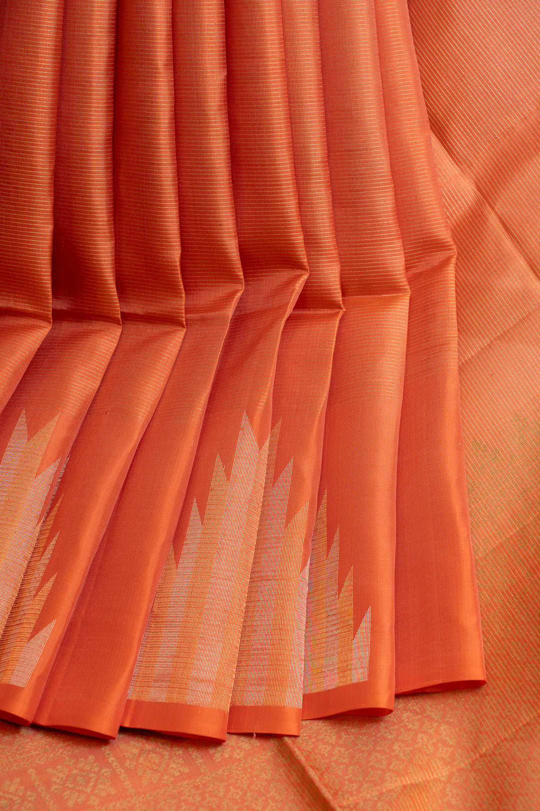 Peach vairaoosi temple pure soft silk saree