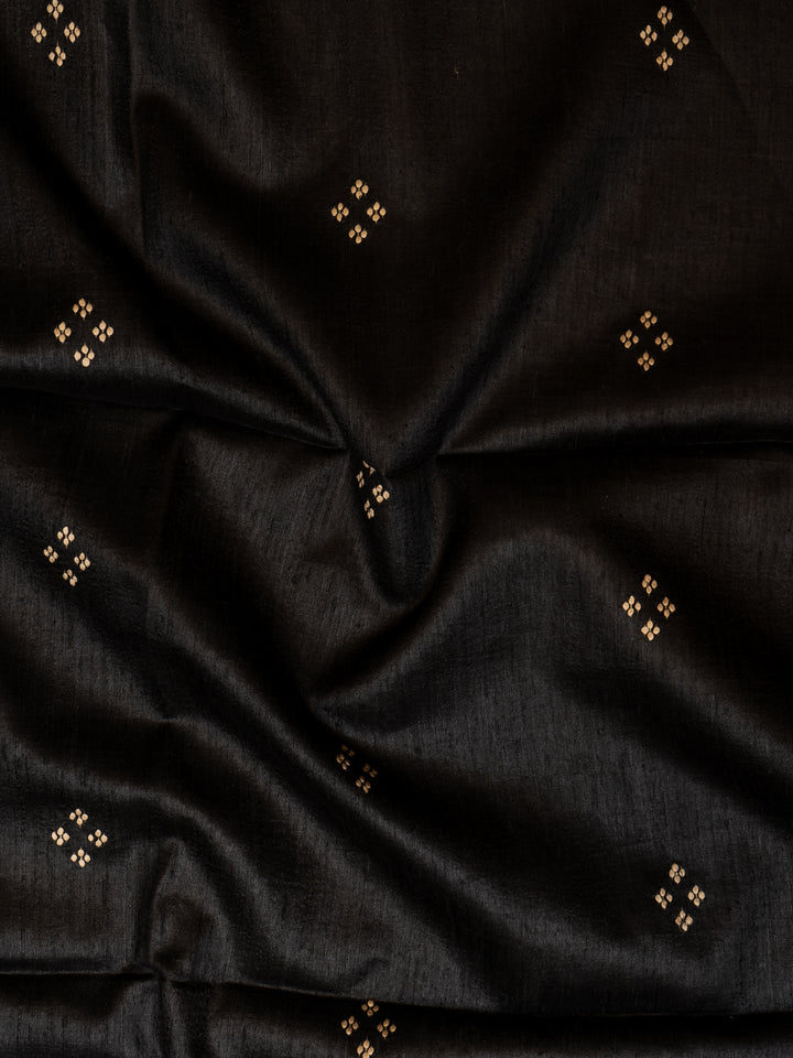 Black Embroidered Kalamkari Hand Printed Pure Tussar Saree - Clio Silks