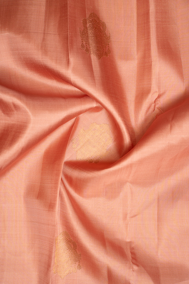 Melon Peach Pastel Pure Kanchipuram Silk Saree - Clio Silks