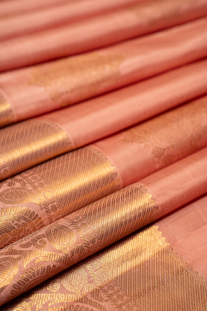 Melon Peach Pastel Pure Kanchipuram Silk Saree - Clio Silks