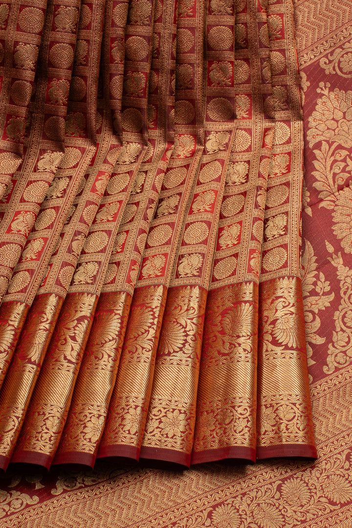Maroon Annam Chakram Pure Kanchipuram Silk Saree