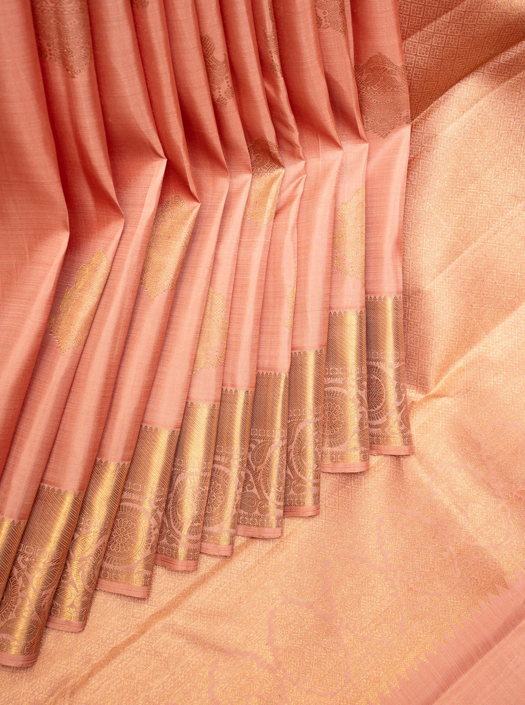 Melon Peach Pastel Pure Kanchipuram Silk Saree - Clio Silks