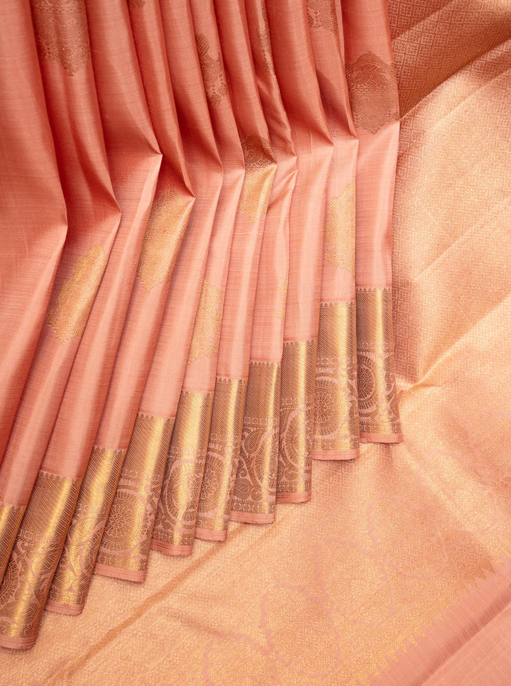 Melon Peach Pastel Pure Kanchipuram Silk Saree - Clio Silks