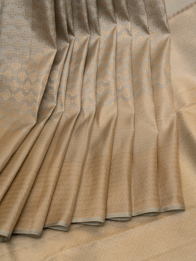 Silverish grey brocade pure Kanchipuram silk saree