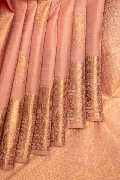 Melon Peach Pastel Pure Kanchipuram Silk Saree - Clio Silks
