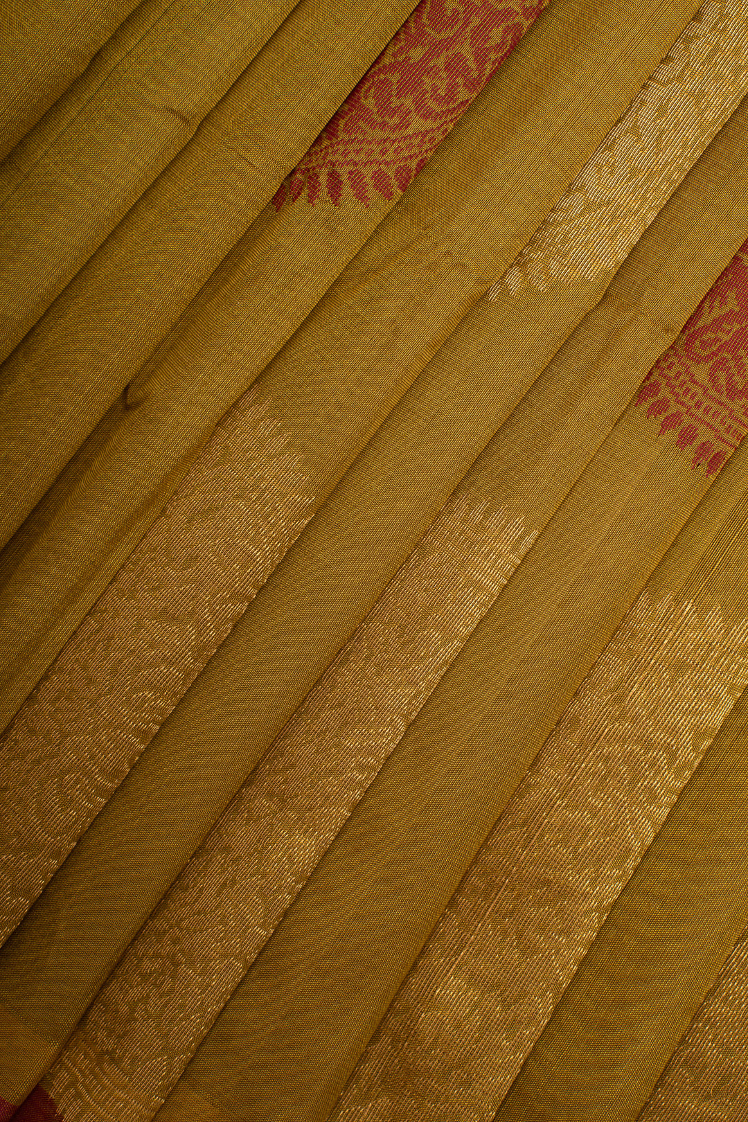 Khaki Thread and Zari Motifs Pure Silk Cotton Saree
