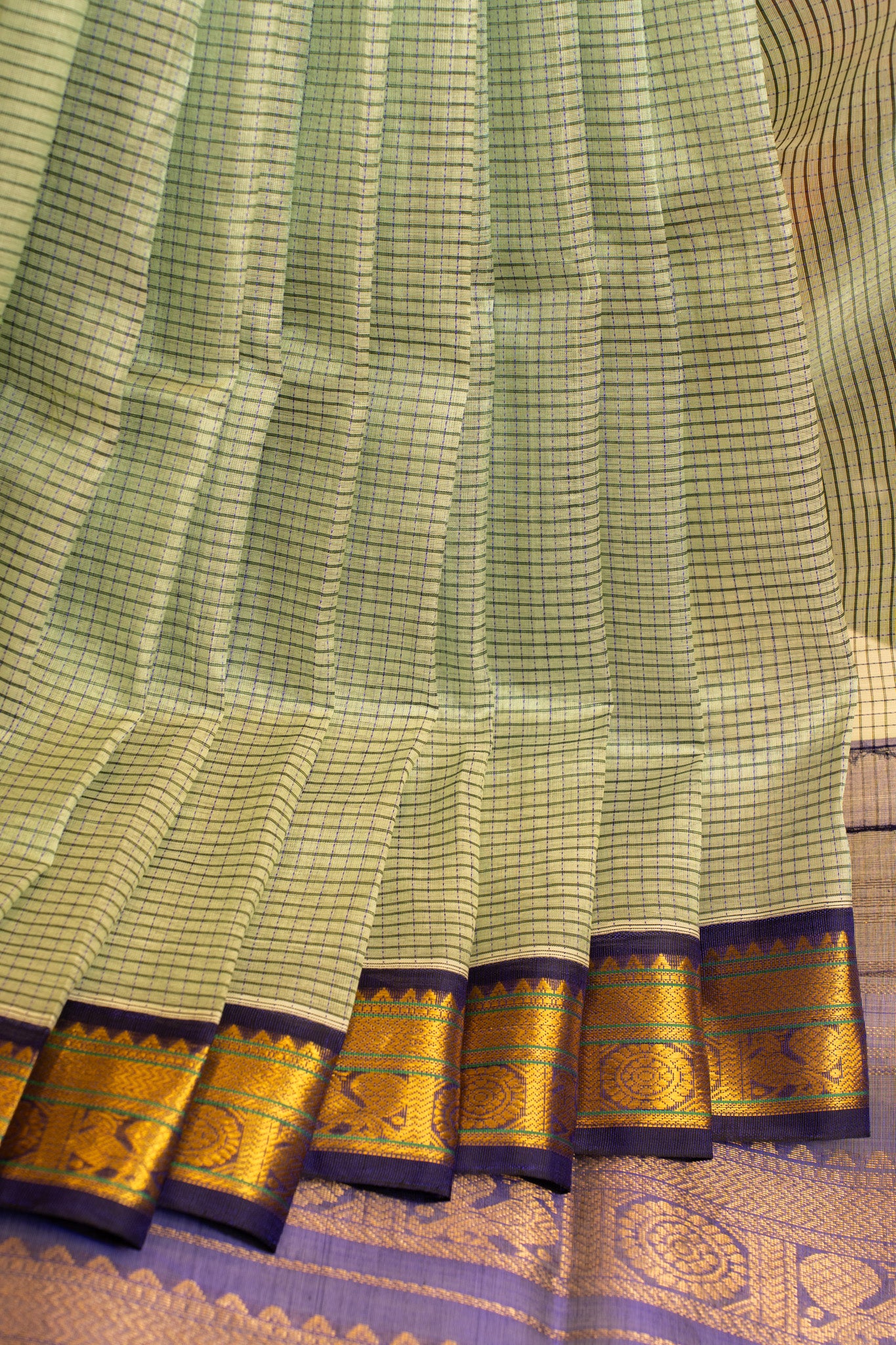 Mint Green and blue pure silk cotton saree