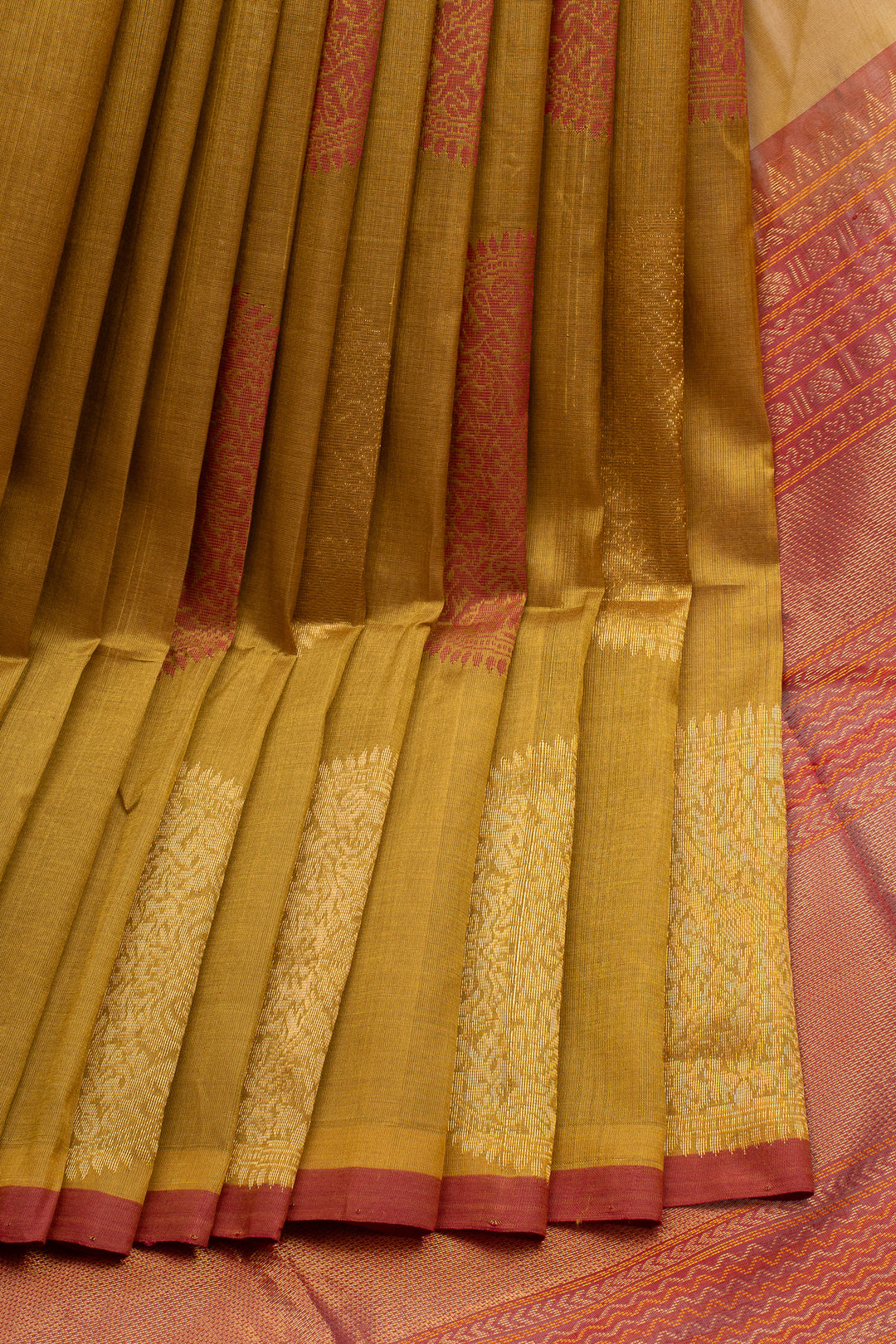 Khaki Thread and Zari Motifs Pure Silk Cotton Saree
