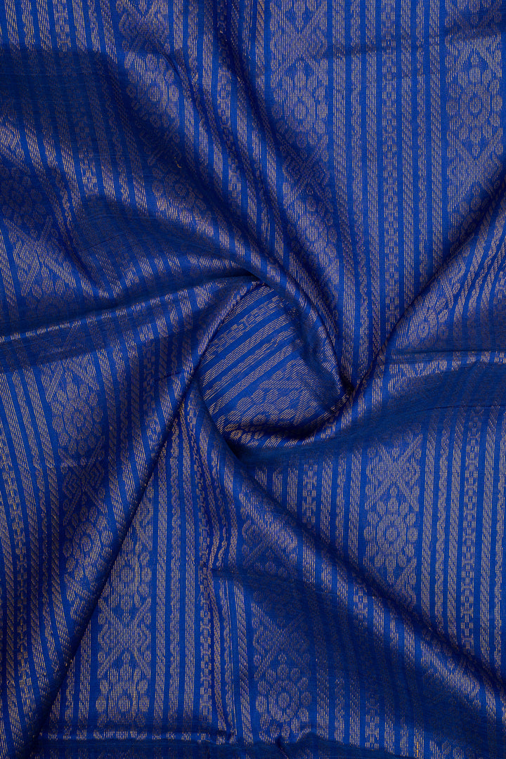 Peacock Blue Vairaoosi Stripes Pure Kanchipuram Silk Saree