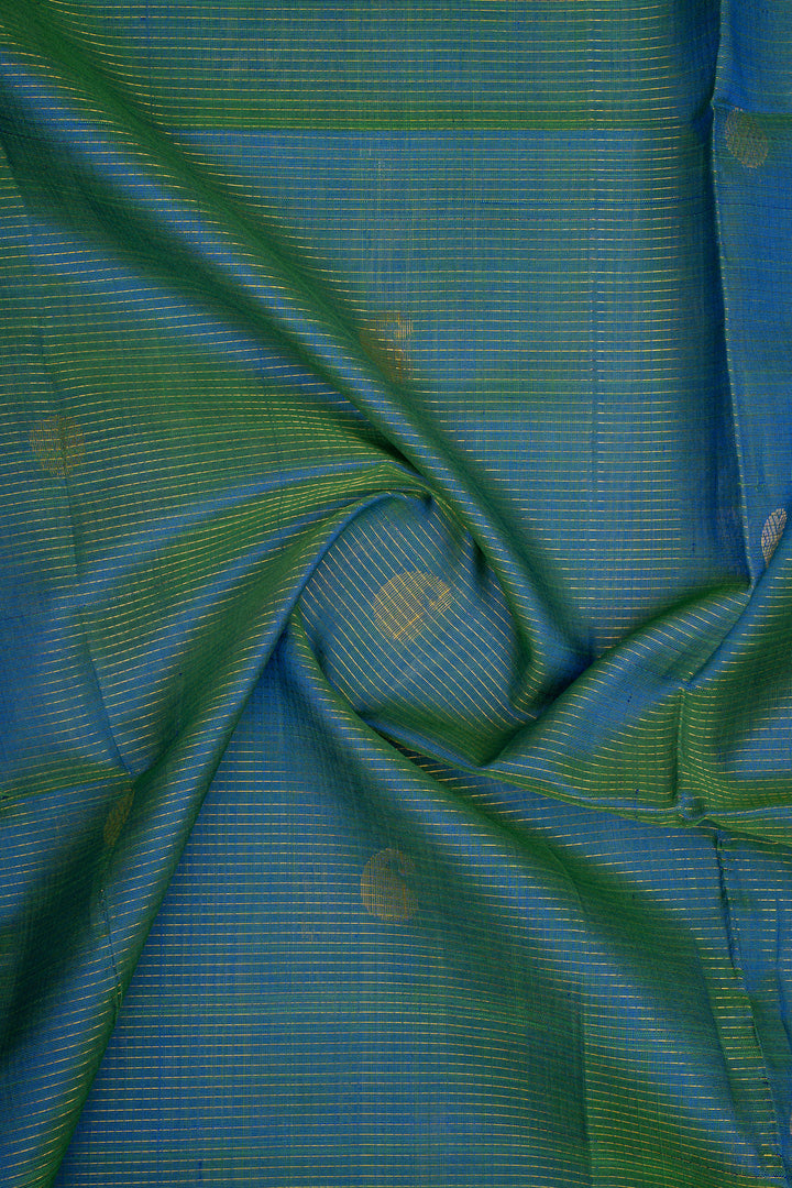 Peacock Blue Vairaoosi Stripes Pure Kanchipuram Silk Saree