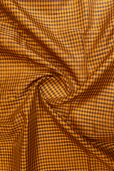 Mustard and blue checks pure silk cotton saree