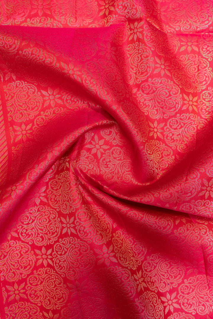 Reddish pink zari checks pure soft silk saree