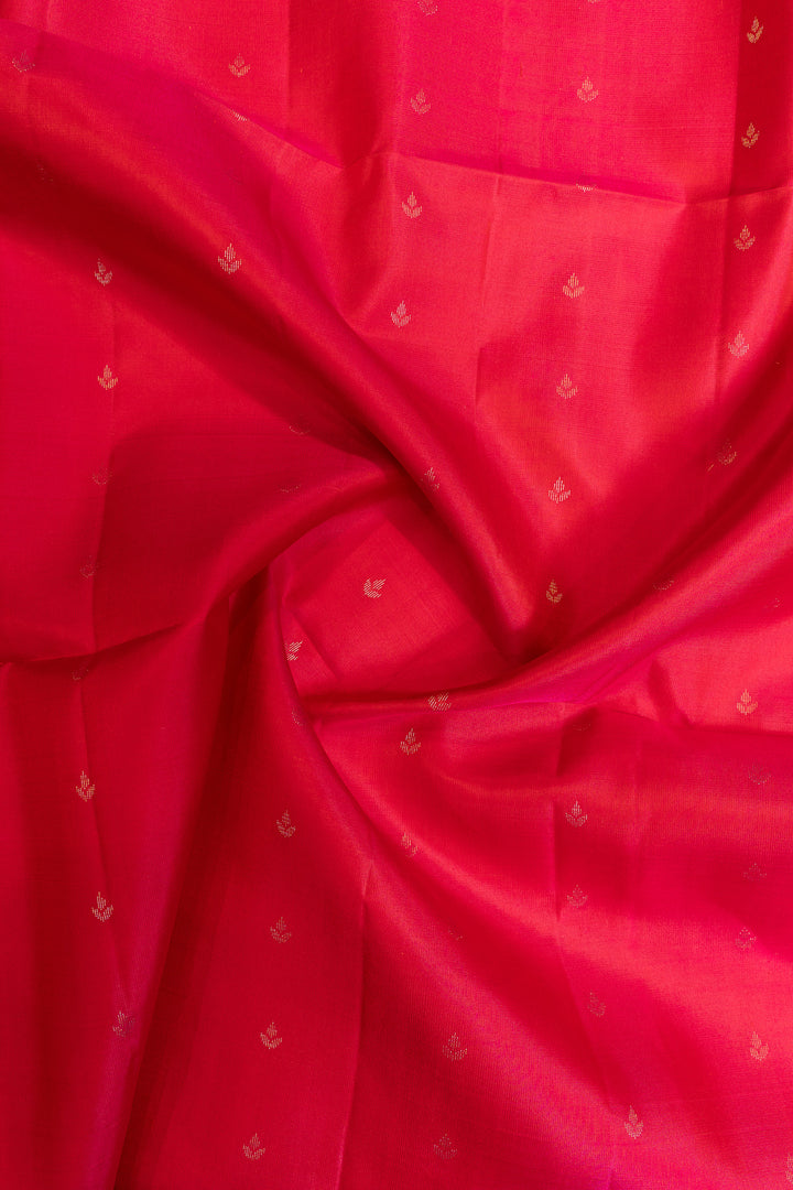 Reddish pink zari checks pure soft silk saree