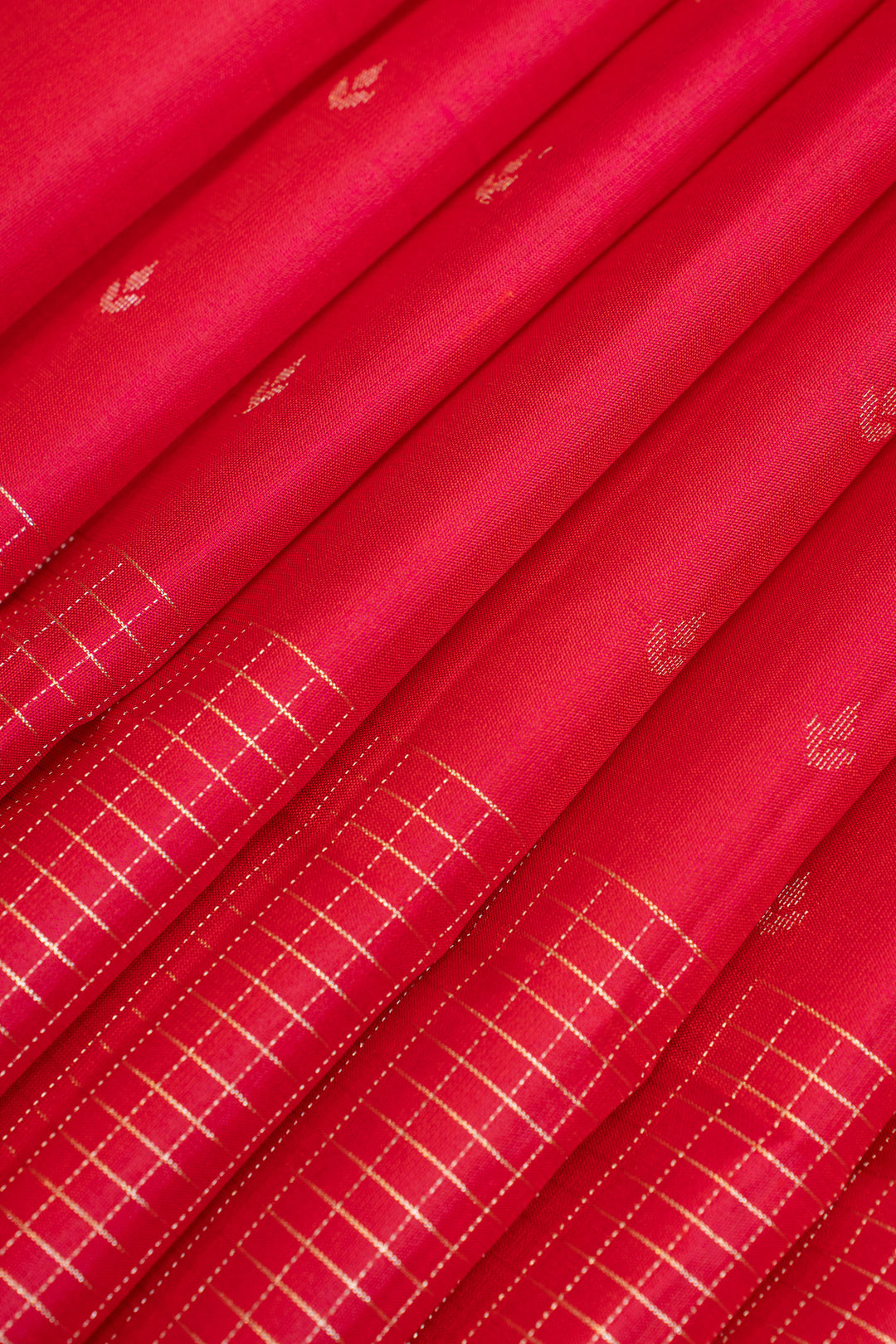Reddish pink zari checks pure soft silk saree