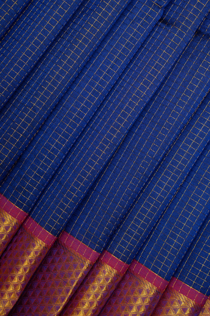 MS Blue Zari Checks Pure Kanchipuram Silk Saree