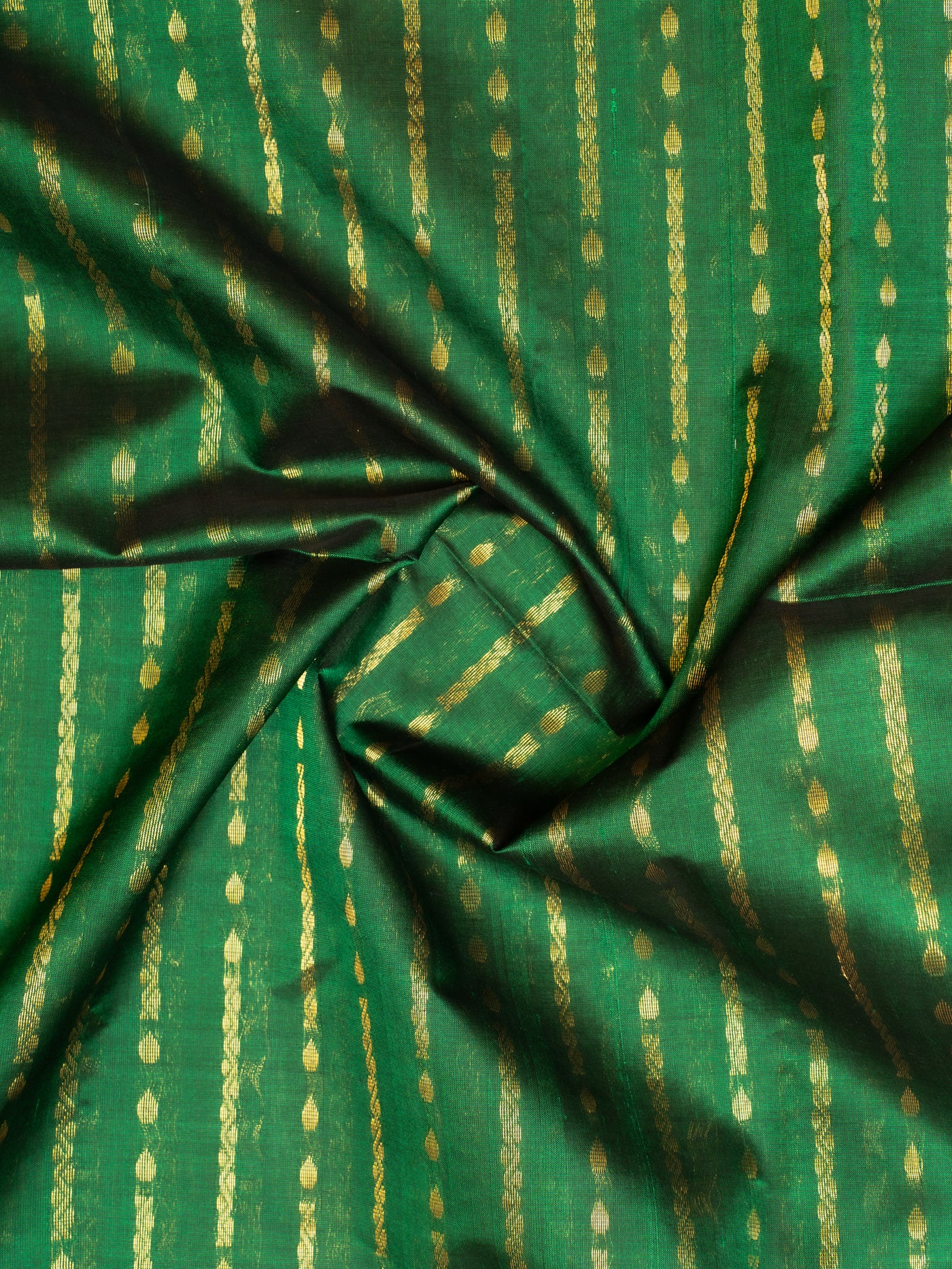 Emerald green zari ornate stripes pure silk cotton saree