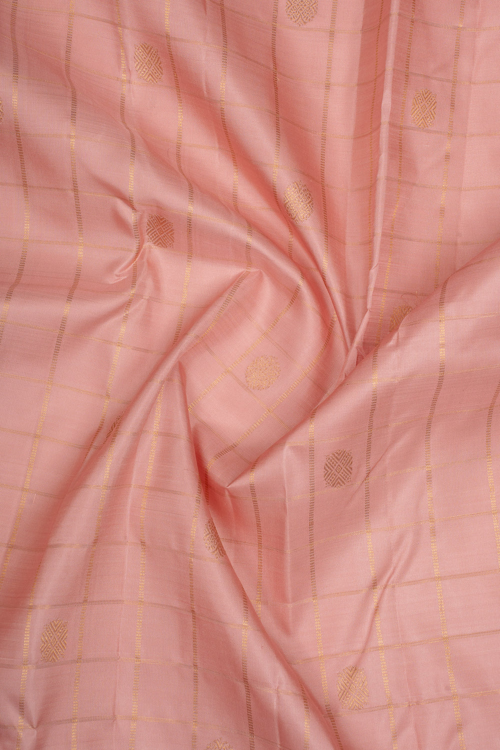 Rose Pink & Gold zari checks Pure Kanchipuram Silk Saree