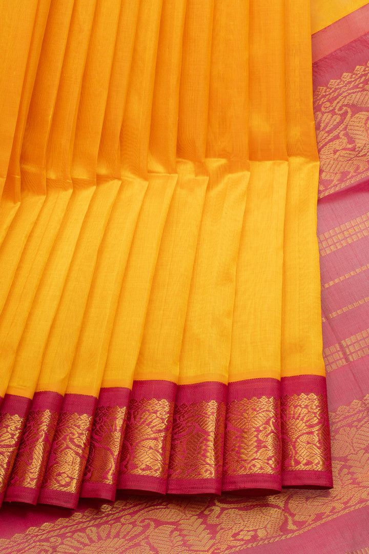 Yellow and Pink Korvai Pure Silk Cotton Saree