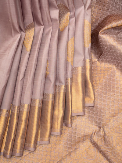 Bare Beige Pastel Pure Kanchipuram Silk Saree - Clio Silks