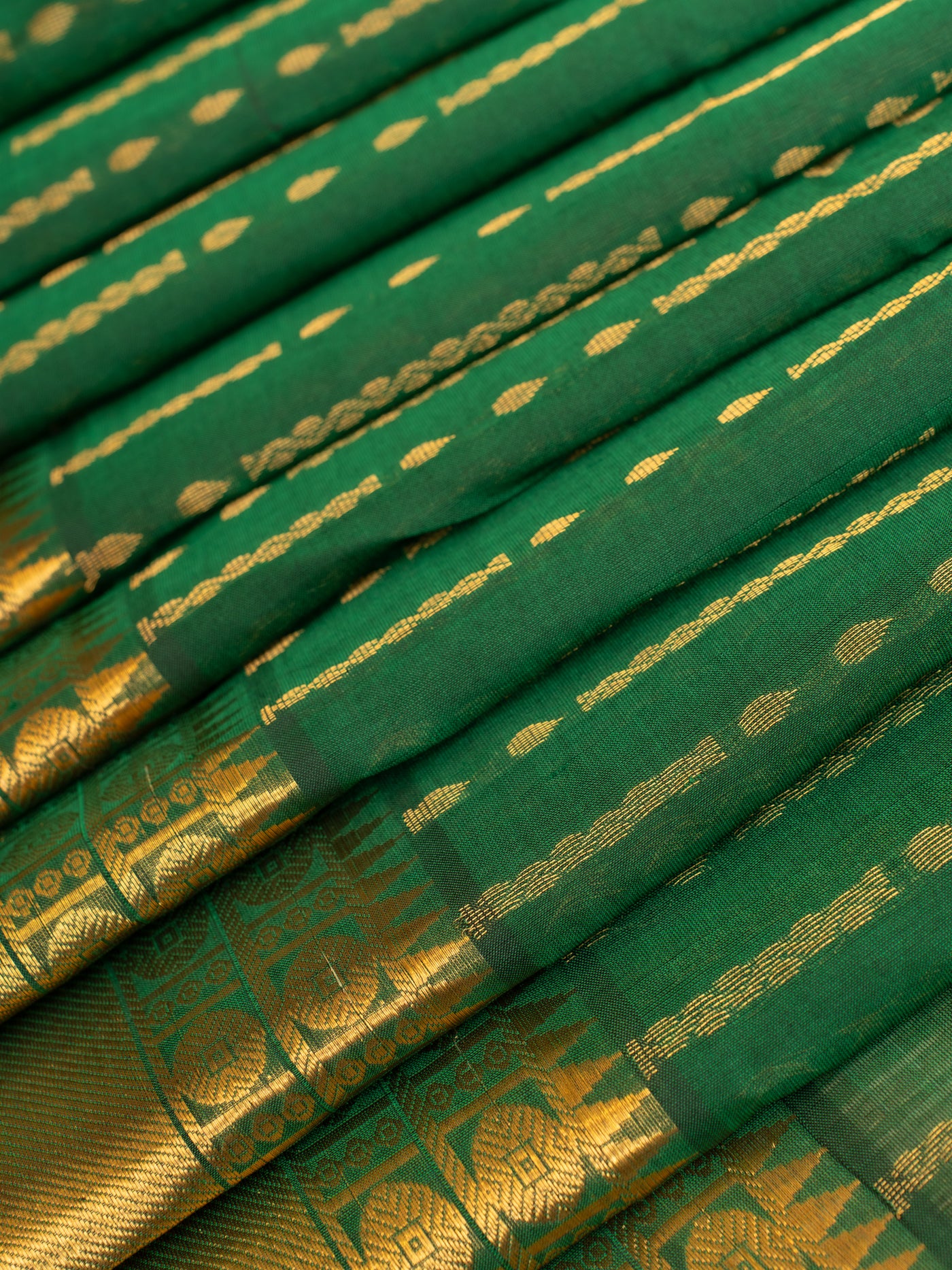 Emerald green zari ornate stripes pure silk cotton saree