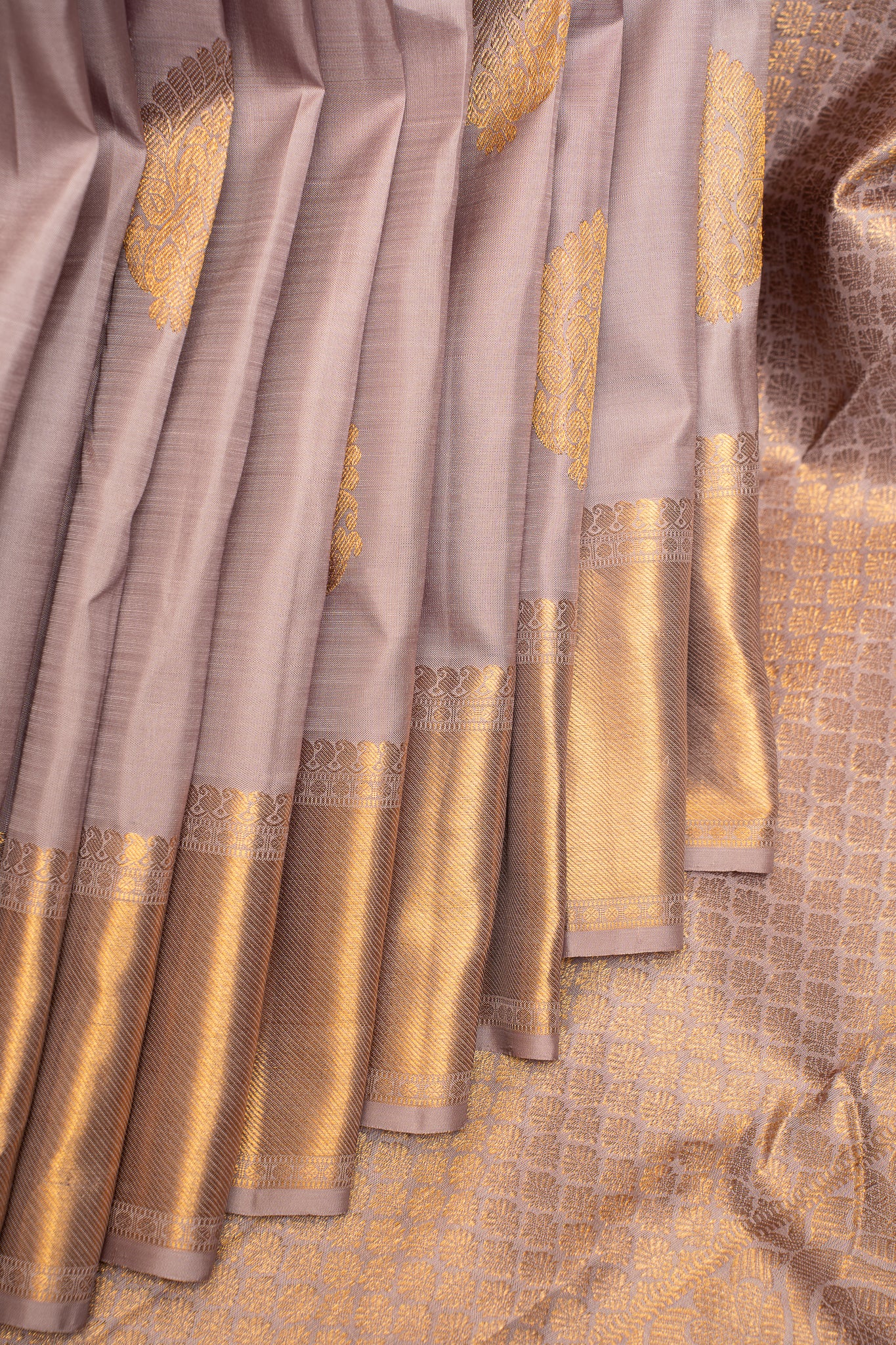 Bare Beige Pastel Pure Kanchipuram Silk Saree - Clio Silks