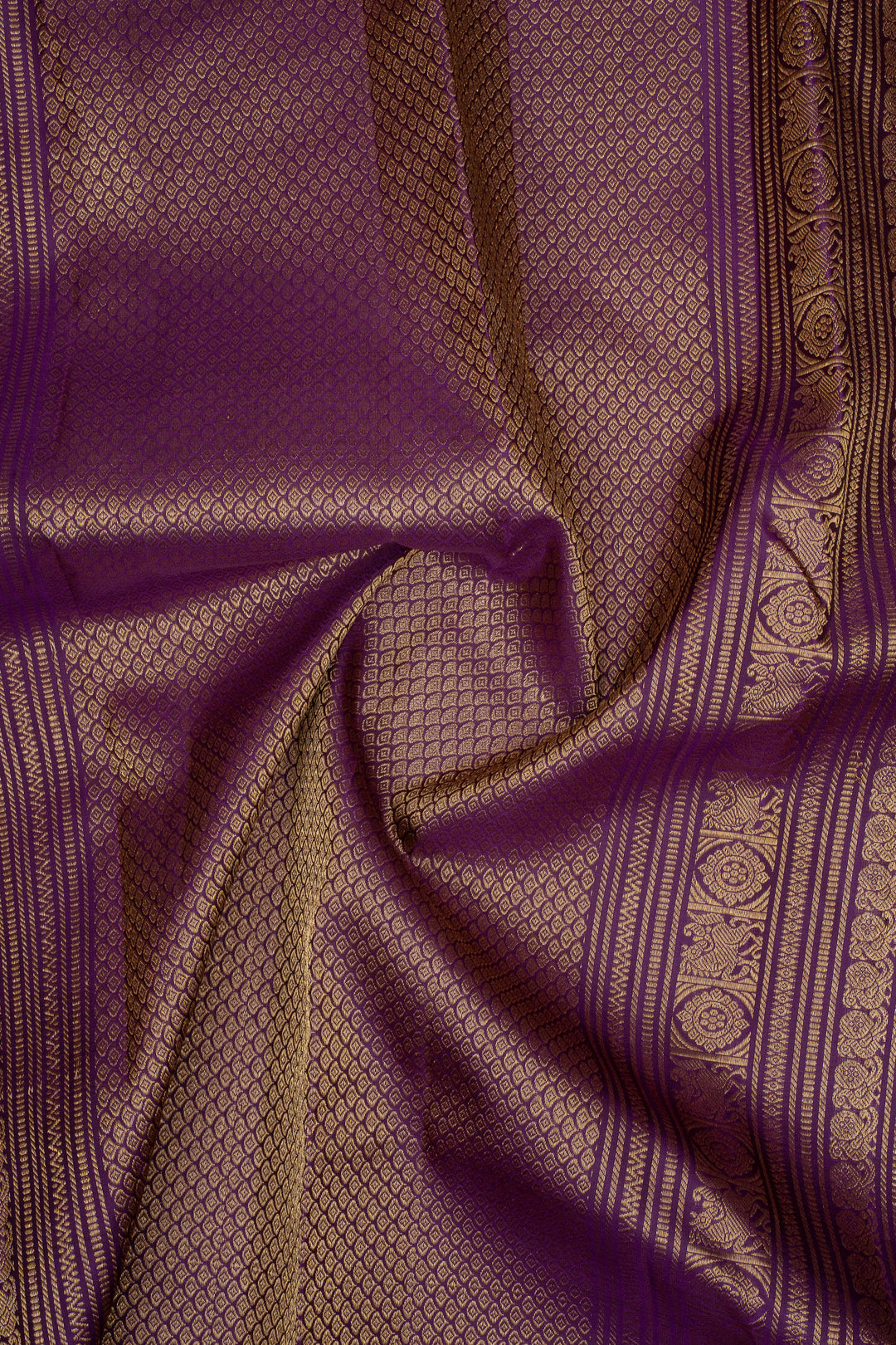 Olive Green &amp; Purple Rettai Pettu Pure Kanchipuram Silk Saree