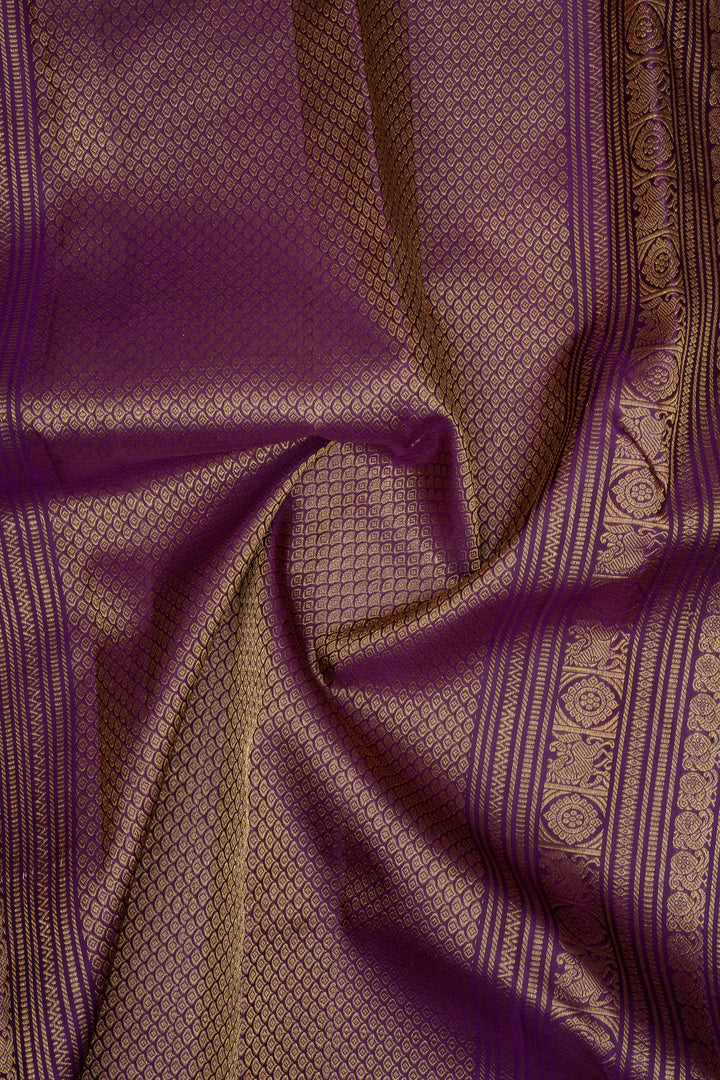 Olive Green &amp; Purple Rettai Pettu Pure Kanchipuram Silk Saree