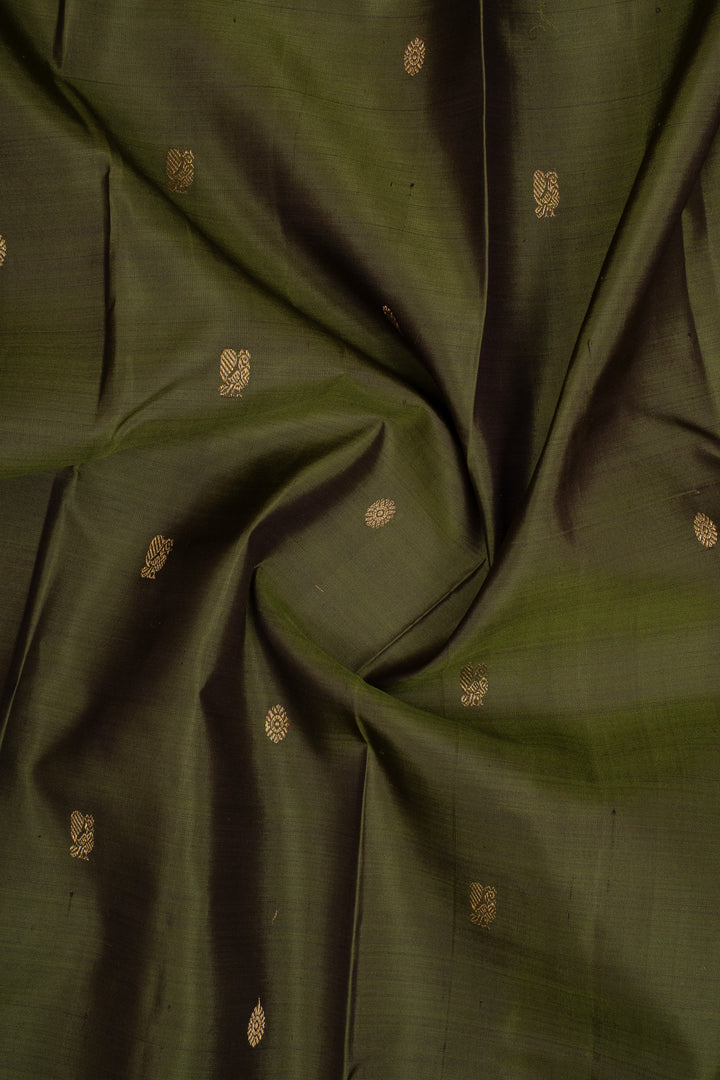 Olive Green &amp; Purple Rettai Pettu Pure Kanchipuram Silk Saree