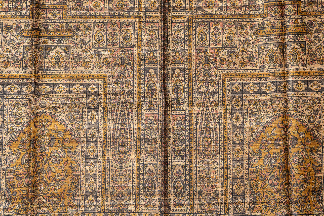 Beige Checks Pure Organza Tussar Silk Designer Saree - Clio Silks