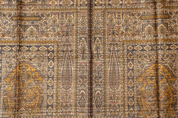 Beige Checks Pure Organza Tussar Silk Designer Saree - Clio Silks
