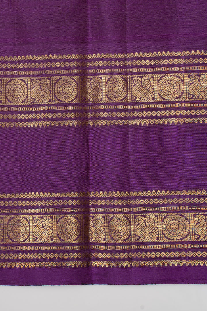 Olive Green &amp; Purple Rettai Pettu Pure Kanchipuram Silk Saree
