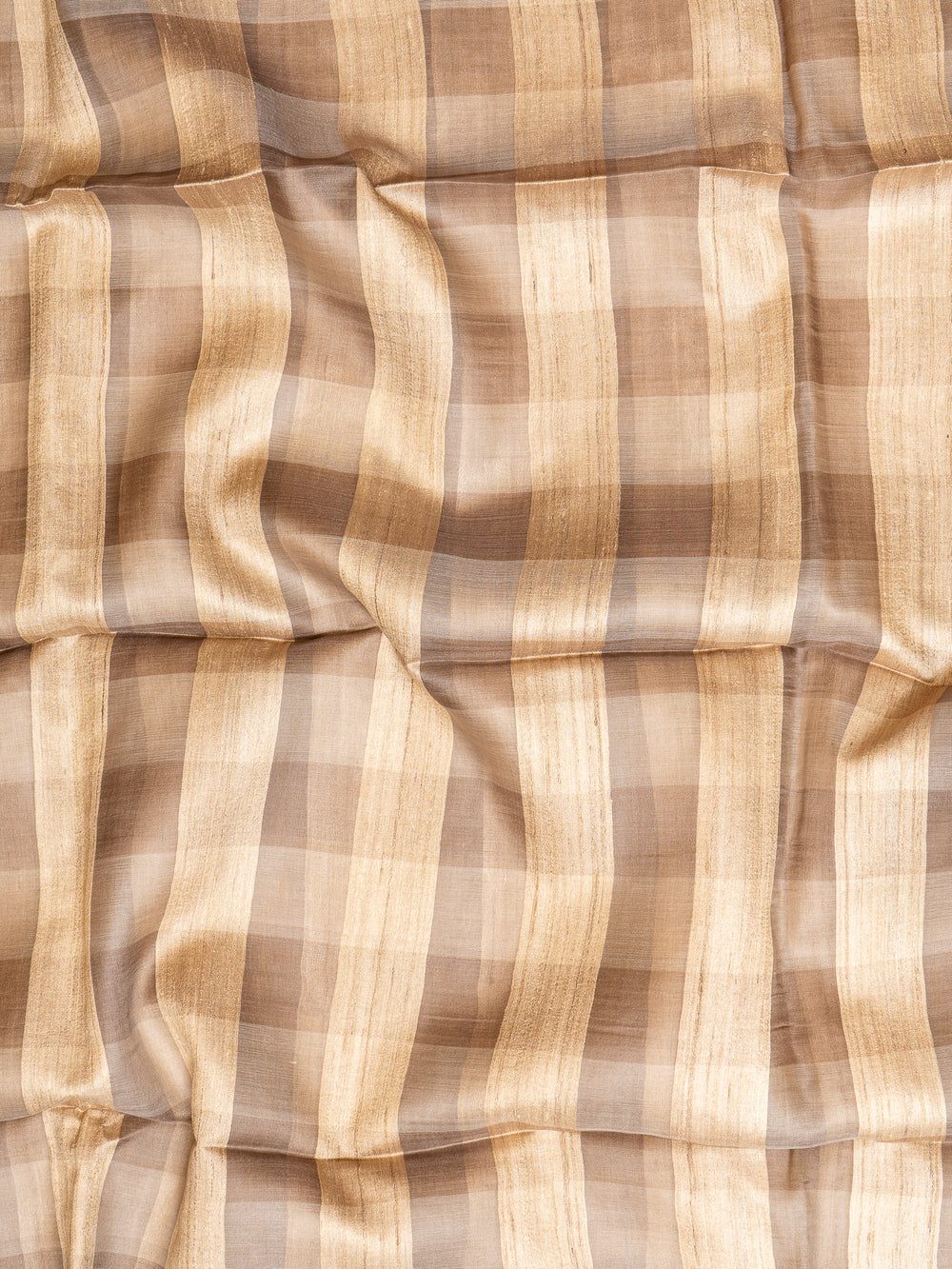 Beige Checks Pure Organza Tussar Silk Designer Saree - Clio Silks