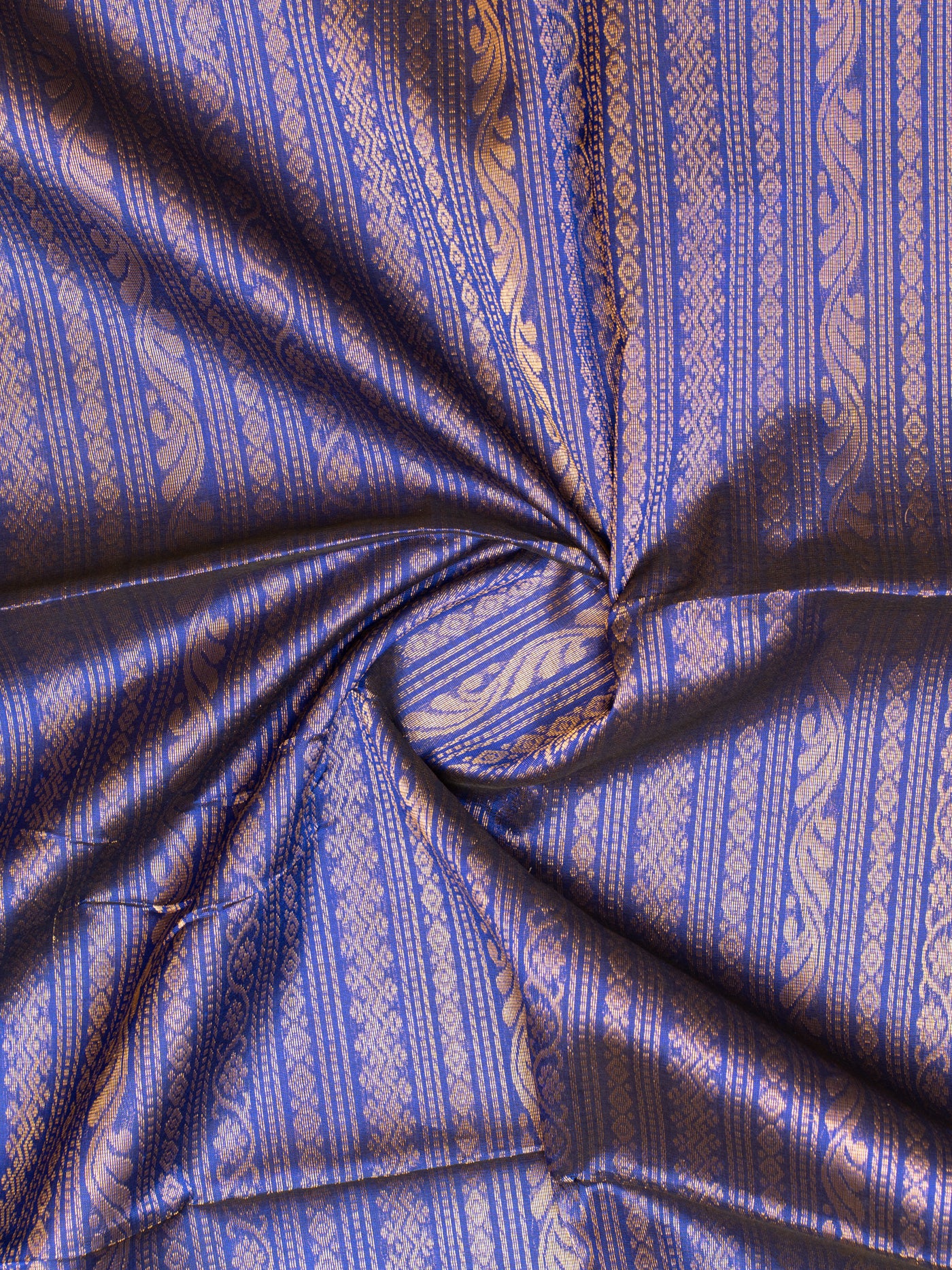 Royal blue zari orange stripes pure silk cotton saree