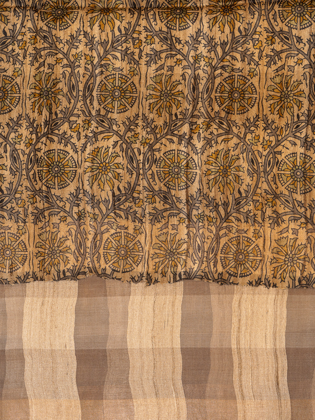 Beige Checks Pure Organza Tussar Silk Designer Saree - Clio Silks